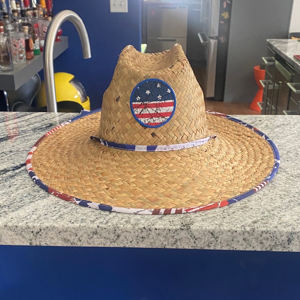 Woven Straw Party Hat with Patriotic Accents